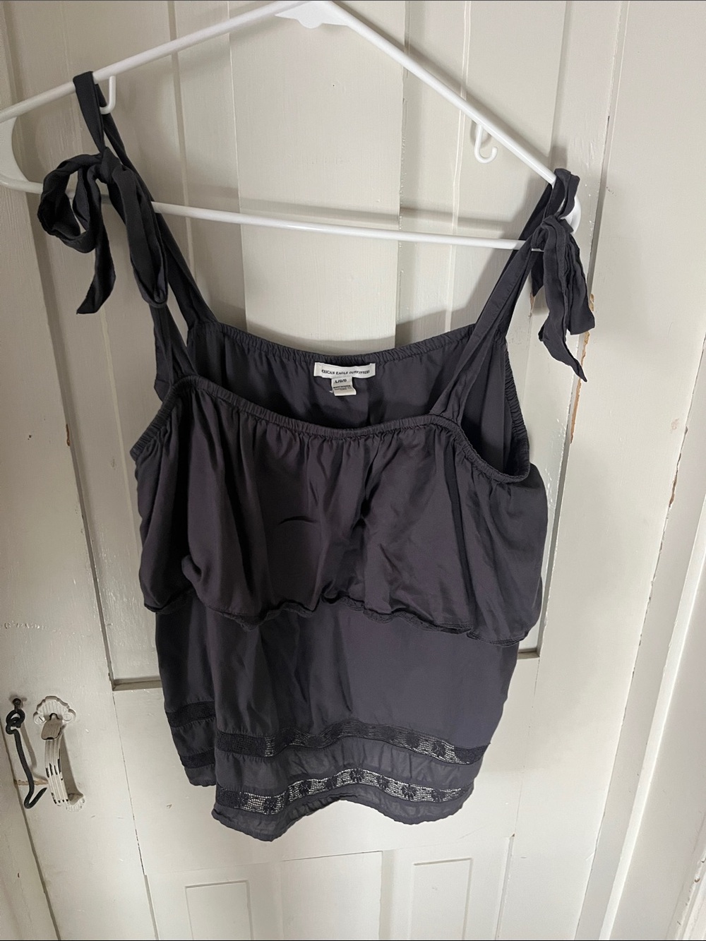American Eagle Outfitters Black Ruffle Tie-Shoulder Cami
